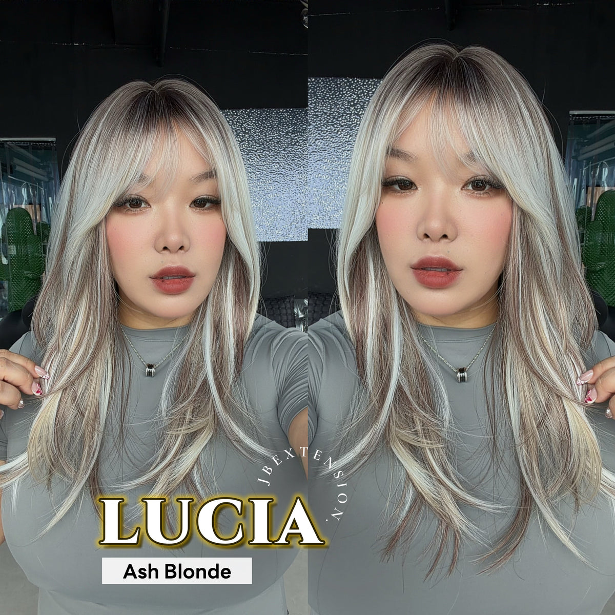 JBEXTENSION 21 Inches Natural Style Ash Blonde Wig with Bangs LUCIA ASH BLONDE