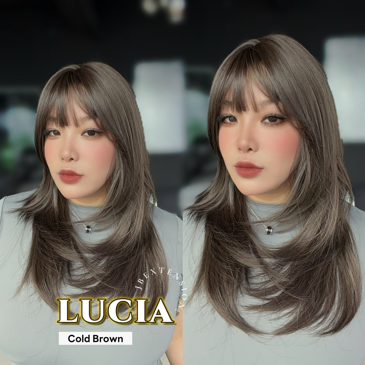 JBEXTENSION 21 Inches Natural Style Cold Brown Wig with Bangs LUCIA COLD BROWN