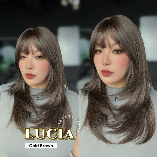 JBEXTENSION 21 Inches Natural Style Cold Brown Wig with Bangs LUCIA COLD BROWN