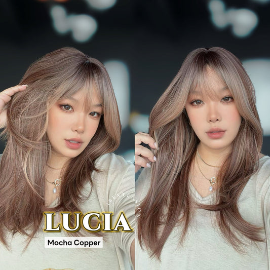 JBEXTENSION 21 Inches Natural Style Mocha Copper Wig with Bangs LUCIA MOCHA COPPER