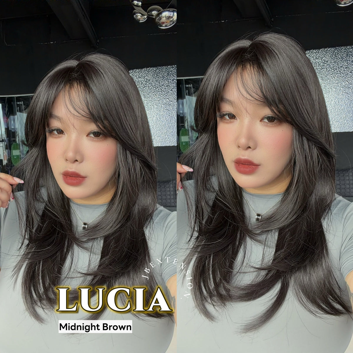JBEXTENSION 21 Inches Natural Style Midnight Brown(Black/Brown) Wig with Bangs LUCIA MIDNIGHT BROWN