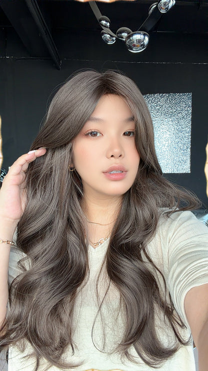 JBEXTENSION 23 Inches Curly Cold Brown Wig with Bangs LUMI COLD BROWN