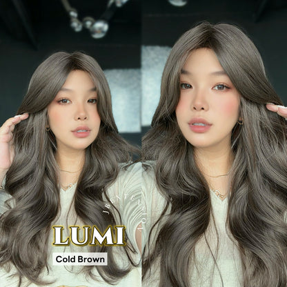 JBEXTENSION 23 Inches Curly Cold Brown Wig with Bangs LUMI COLD BROWN