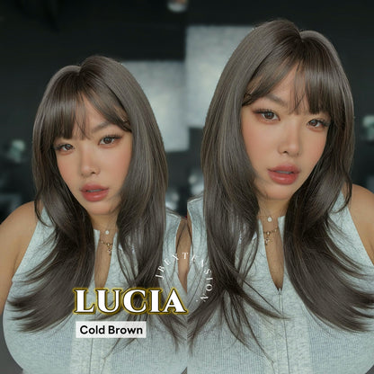 JBEXTENSION 21 Inches Natural Style Cold Brown Wig with Bangs LUCIA COLD BROWN