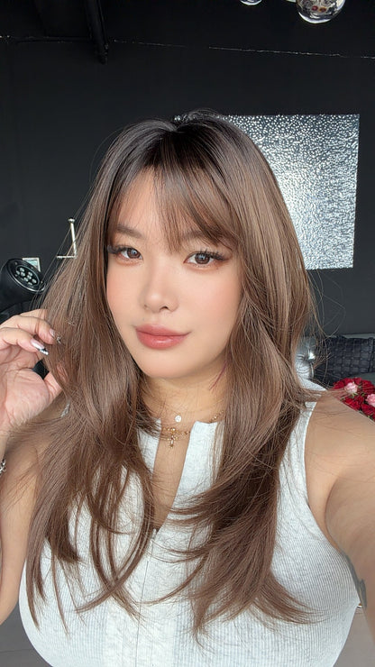 JBEXTENSION 21 Inches Natural Style Mocha Wig with Bangs LUCIA MOCHA