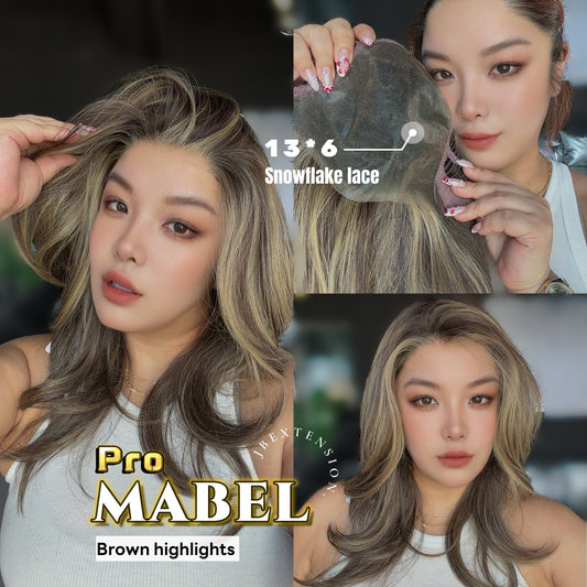 JBEXTENSION 20 Inches Brown Highlight Pre-Cut 13X6 Free Part Snowflake Lace Frontlace Glueless Wig MABEL PRO - BROWN HIGHLIGHT【BENDY EAR TABS】