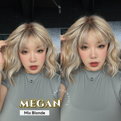 JBEXTENSION MEGAN MONO Full Monofilament Handmade Full Lace Full Hand Tied Wig 13 Inches Mix Blonde Mono Lace Handmade Futura Fiber Wig with Anti-slip Silicone Strips Glueless Wig MEGAN MONO - MIX BLONDE【BENDY EAR TABS】