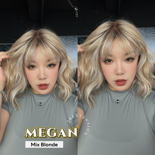 JBEXTENSION MEGAN MONO Full Monofilament Handmade Full Lace Full Hand Tied Wig 13 Inches Mix Blonde Mono Lace Handmade Futura Fiber Wig with Anti-slip Silicone Strips Glueless Wig MEGAN MONO - MIX BLONDE【BENDY EAR TABS】