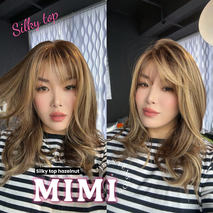 JBEXTENSION 16 Inches Scalpiana 3.5X4 Hard Silky Top Natural Scalp Effect Hazelnut Body Wave Wig with Bangs Wig MIMI SILKY TOP - HAZELNUT
