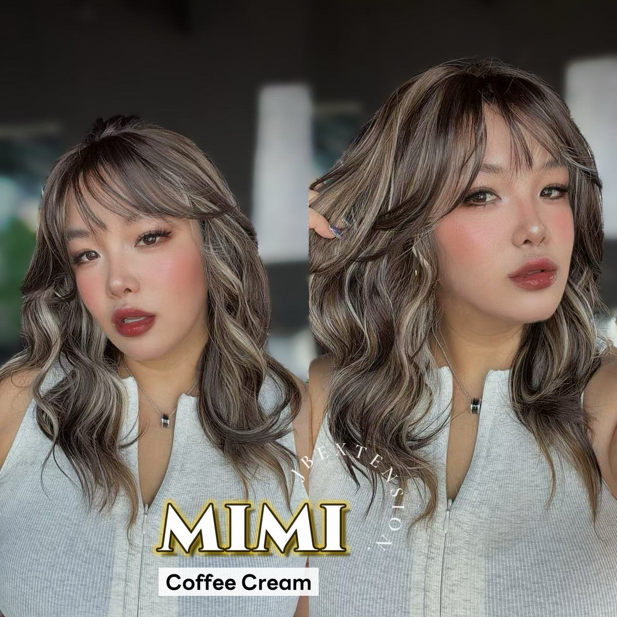 JBEXTENSION 16 Inches Scalpiana 3.5X4 Hard Silky Top Natural Scalp Effect Coffee Cream Body Wave Wig with Bangs Wig MIMI SILK TOP - COFFEE CREAM