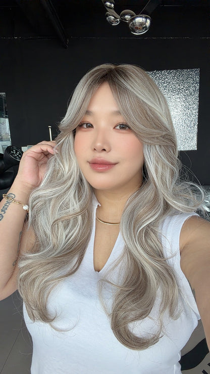 JBEXTENSION 24 Inches Curly Ash Blonde Wig with Bangs NIA ASH BLONDE
