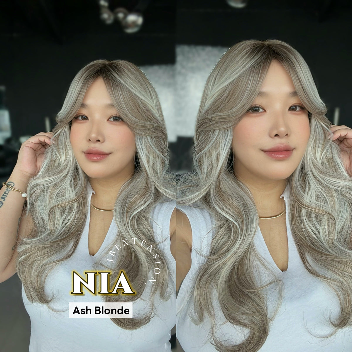 JBEXTENSION 24 Inches Curly Ash Blonde Wig with Bangs NIA ASH BLONDE