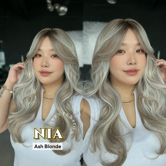 JBEXTENSION 24 Inches Curly Ash Blonde Wig with Bangs NIA ASH BLONDE