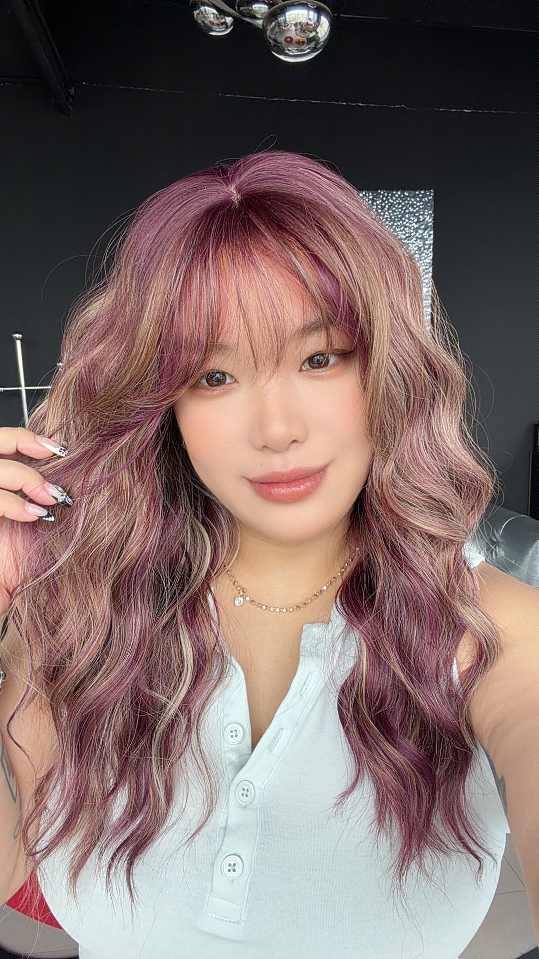 JBEXTENSION 22 Inches Scalpiana Long Wave Lavender Taro 3.5X4 Hard Silky Top Natural Scalp Effect Wig with Bangs OSSIE LAVENDER TARO