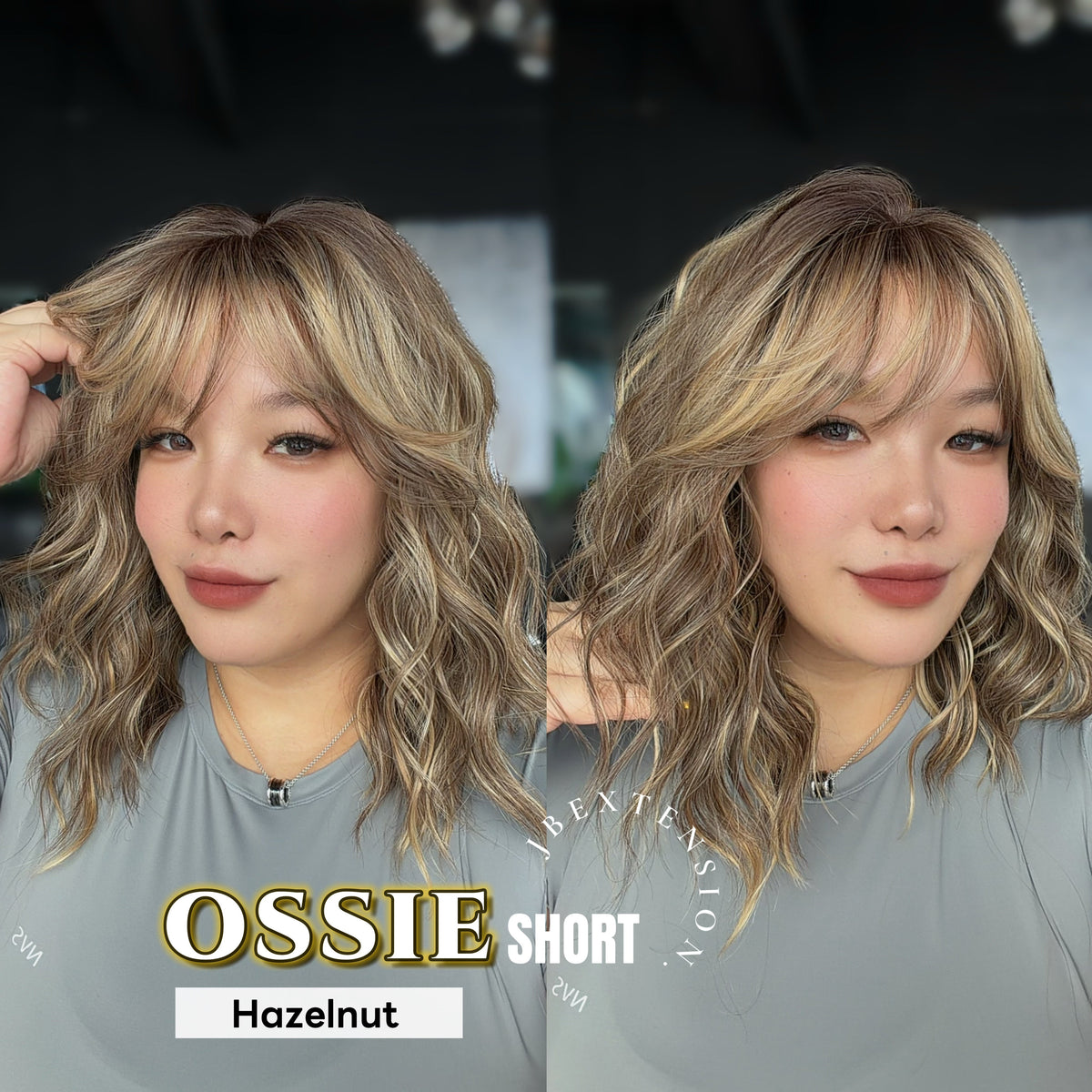 JBEXTENSION 14 Inches Scalpiana Wave Hazelnut 3.5X4 Hard Silky Top Natural Scalp Effect Wig with Bangs OSSIE SHORT - HAZELNUT