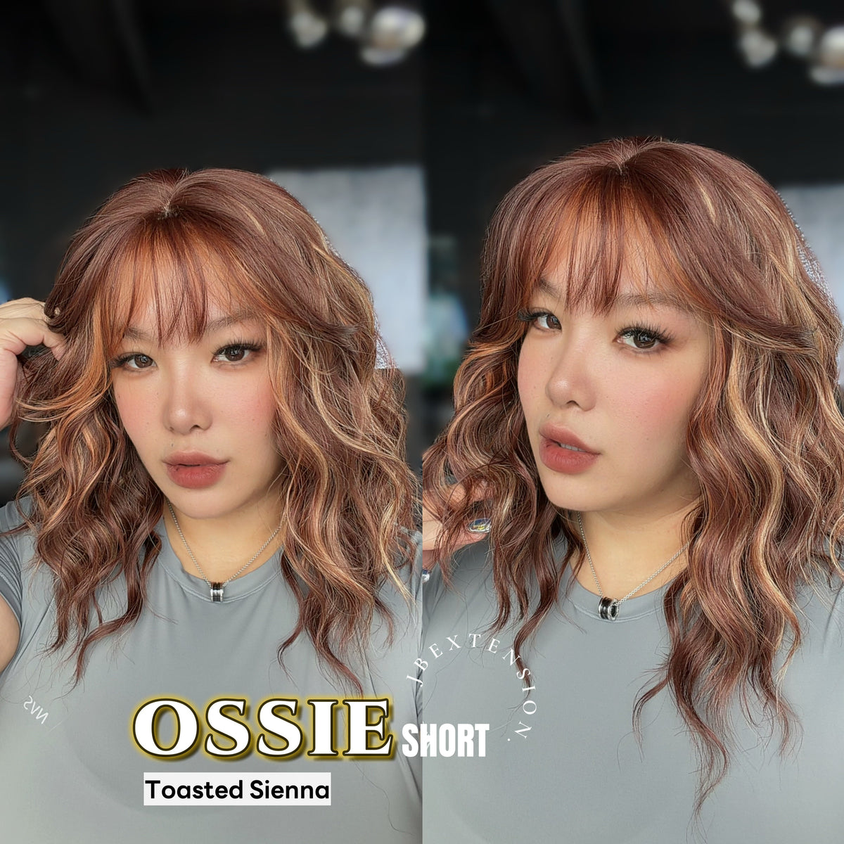 JBEXTENSION 14 Inches Scalpiana Wave Toasted Sienna 3.5X4 Hard Silky Top Natural Scalp Effect Wig with Bangs OSSIE SHORT - TOASTED SIENNA