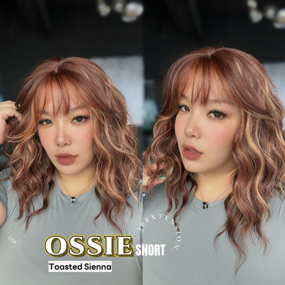 JBEXTENSION 14 Inches Scalpiana Wave Toasted Sienna 3.5X4 Hard Silky Top Natural Scalp Effect Wig with Bangs OSSIE SHORT - TOASTED SIENNA