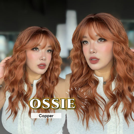 JBEXTENSION 22 Inches Scalpiana Long Wave Copper 3.5X4 Hard Silky Top Natural Scalp Effect Wig with Bangs OSSIE COPPER