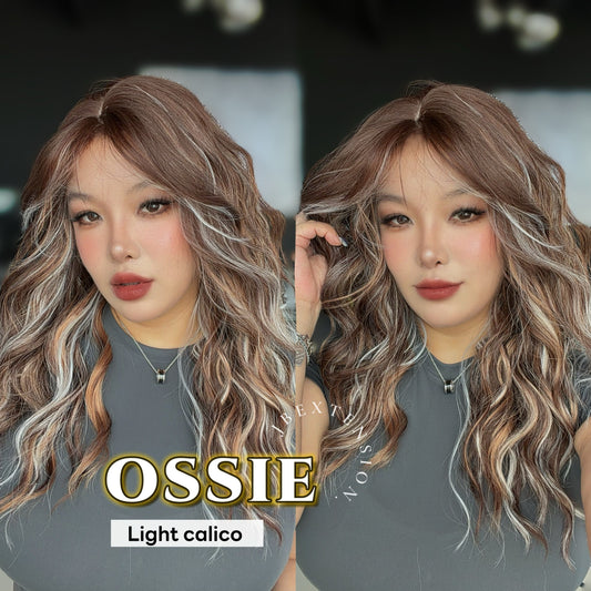 JBEXTENSION 22 Inches Scalpiana Long Wave Light Calico 3.5X4 Hard Silky Top Natural Scalp Effect Wig with Bangs OSSIE LIGHT CALICO