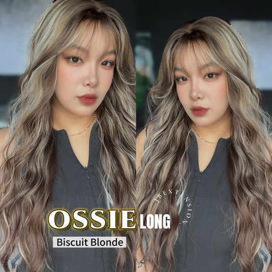 JBEXTENSION 28 Inches Scalpiana Long Wave Biscuit Blonde 3.5X4 Hard Silky Top Natural Scalp Effect Wig with Bangs OSSIE LONG - BISCUIT BLONDE