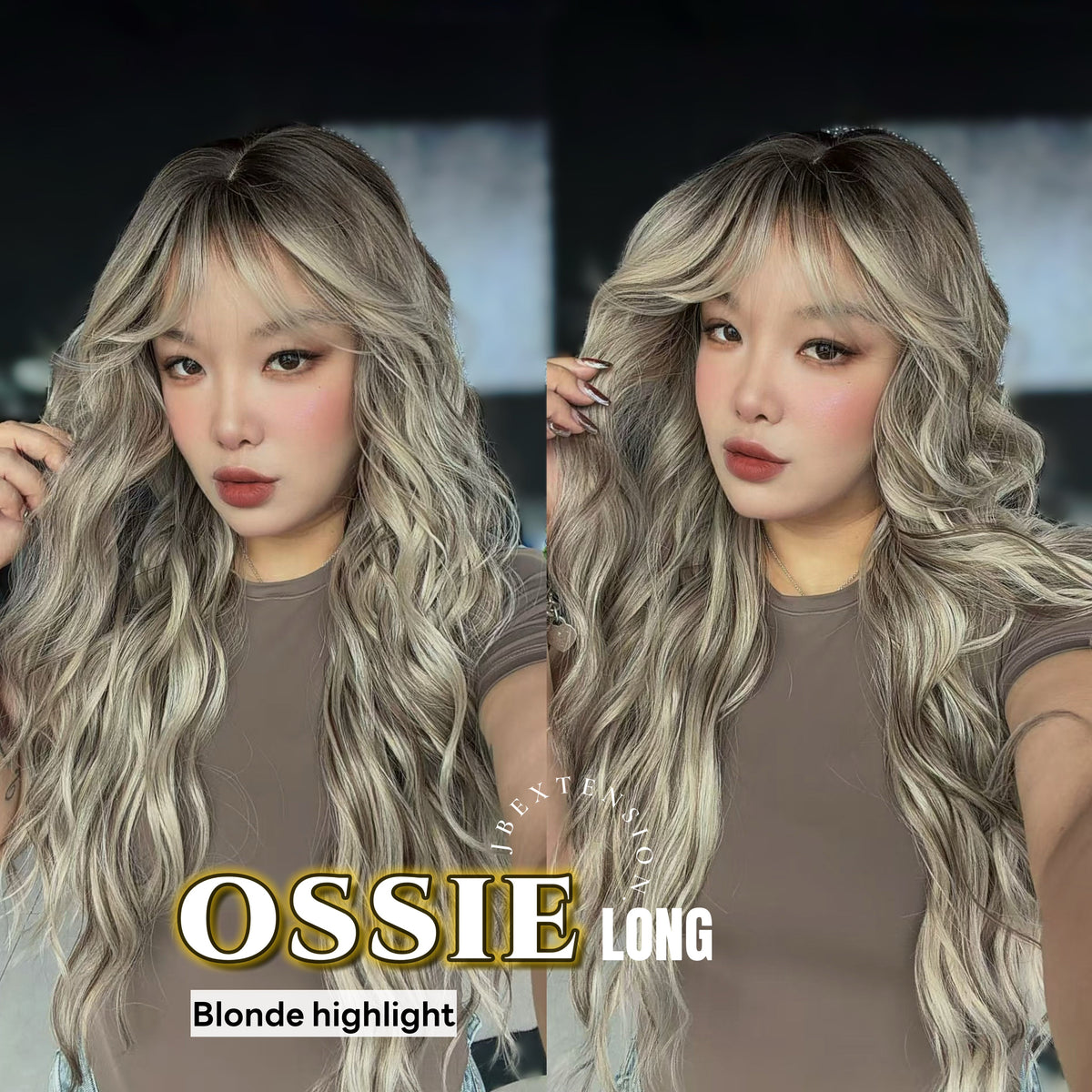 JBEXTENSION 28 Inches Scalpiana Long Wave Blonde Highlight 3.5X4 Hard Silky Top Natural Scalp Effect Wig with Bangs OSSIE LONG - BLONDE HIGHLIGHT