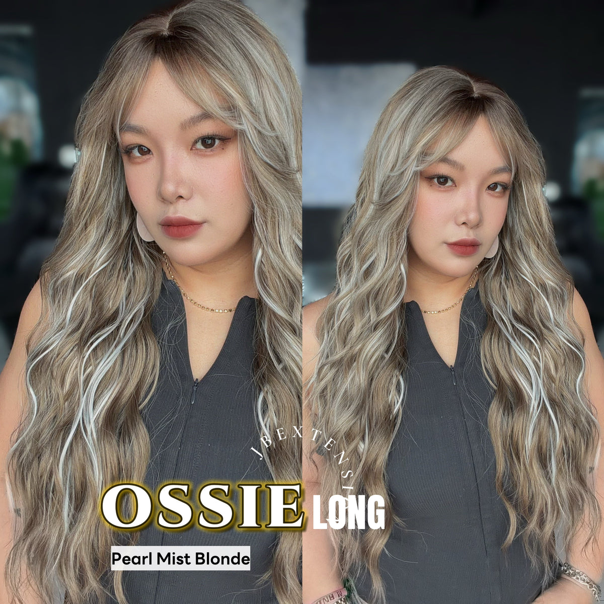 JBEXTENSION 28 Inches Scalpiana Long Wave Pearl Mist Blonde 3.5X4 Hard Silky Top Natural Scalp Effect Wig with Bangs OSSIE LONG - PEARL MIST BLONDE