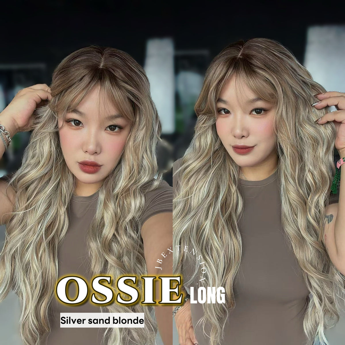 JBEXTENSION 28 Inches Scalpiana Long Wave Silver Sand Blonde 3.5X4 Hard Silky Top Natural Scalp Effect Wig with Bangs OSSIE LONG - SILVER SAND BLONDE