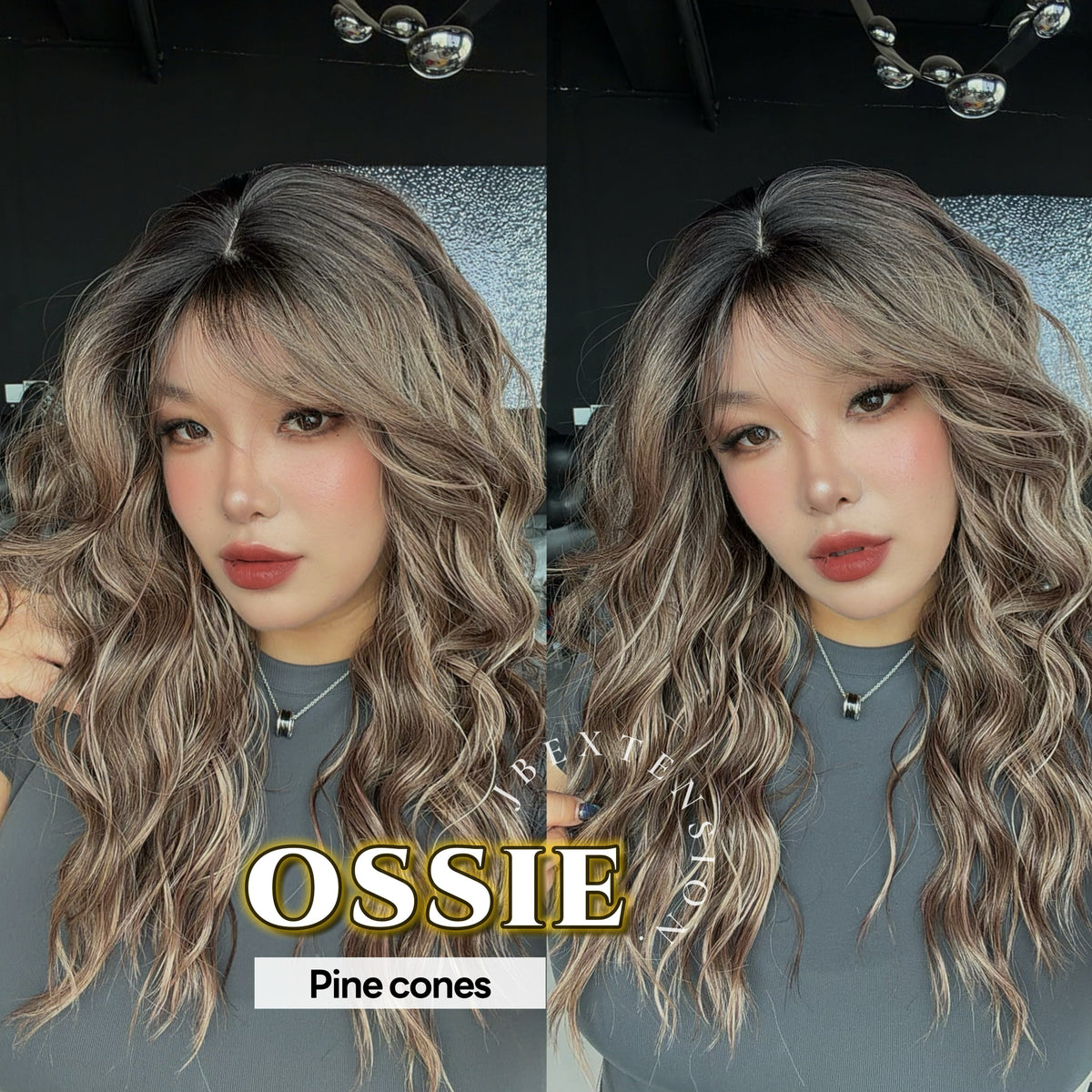 JBEXTENSION 22 Inches Scalpiana Long Wave Pine Cones 3.5X4 Hard Silky Top Natural Scalp Effect Wig with Bangs OSSIE PINE CONES