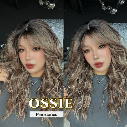 JBEXTENSION 22 Inches Scalpiana Long Wave Pine Cones 3.5X4 Hard Silky Top Natural Scalp Effect Wig with Bangs OSSIE PINE CONES