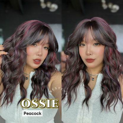 JBEXTENSION 22 Inches Scalpiana Long Wave Peacock 3.5X4 Hard Silky Top Natural Scalp Effect Wig with Bangs OSSIE PEACOCK