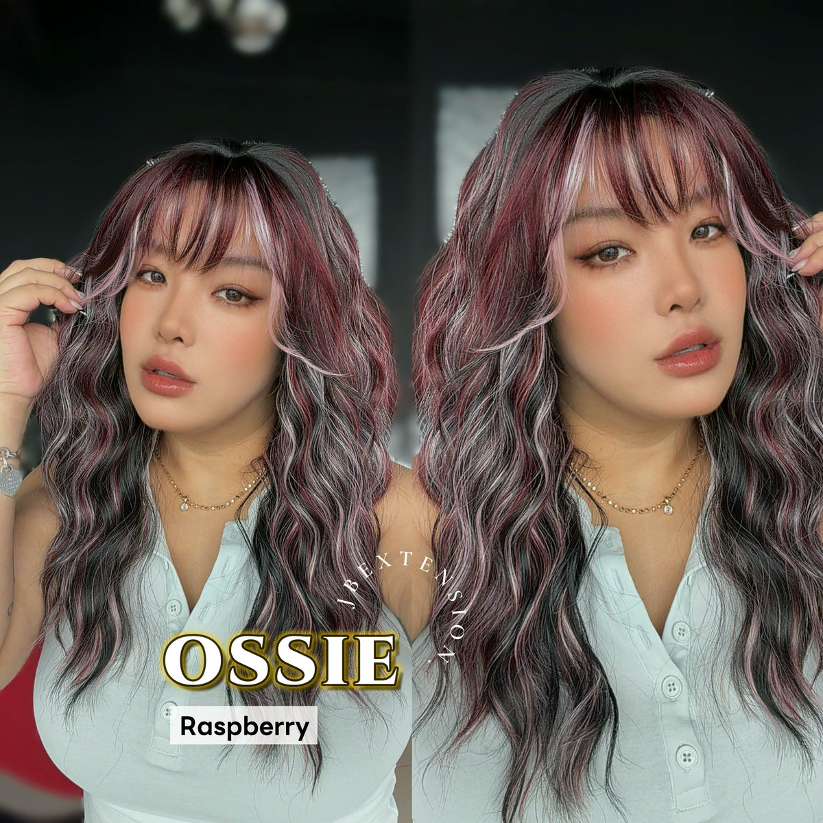 JBEXTENSION 22 Inches Scalpiana Long Wave Raspberry 3.5X4 Hard Silky Top Natural Scalp Effect Wig with Bangs OSSIE RASPBERRY