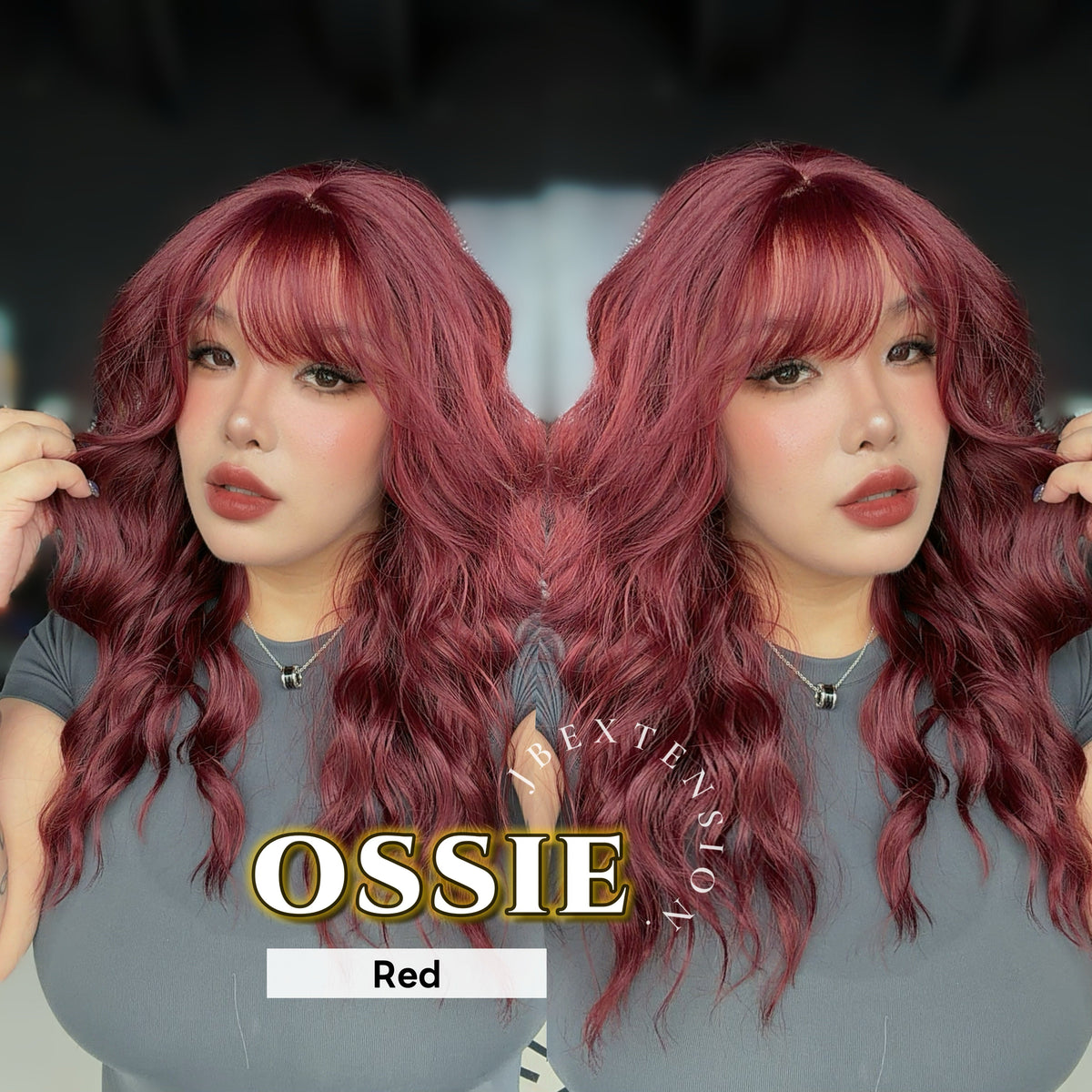 JBEXTENSION 22 Inches Scalpiana Long Wave Red 3.5X4 Hard Silky Top Natural Scalp Effect Wig with Bangs OSSIE RED
