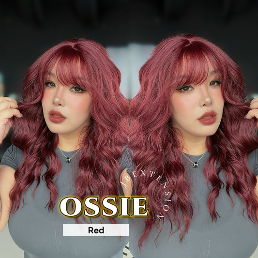 JBEXTENSION 22 Inches Scalpiana Long Wave Red 3.5X4 Hard Silky Top Natural Scalp Effect Wig with Bangs OSSIE RED