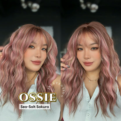 JBEXTENSION 22 Inches Scalpiana Long Wave Sea-salt Sakura 3.5X4 Hard Silky Top Natural Scalp Effect Wig with Bangs OSSIE SEA-SALT SAKURA