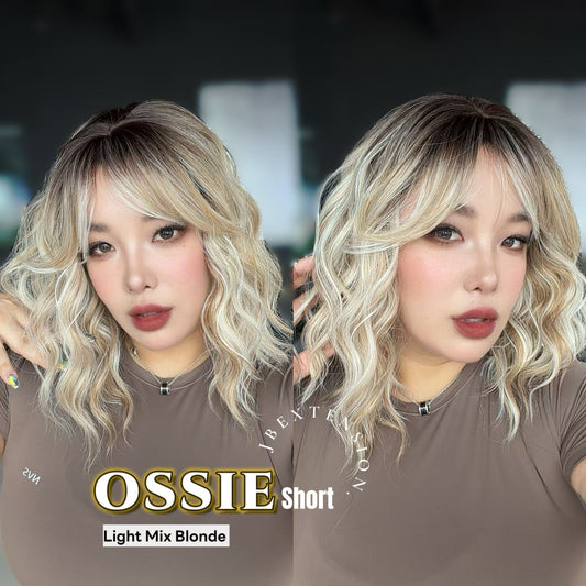 JBEXTENSION 14 Inches Scalpiana Wave Light Mix Blonde 3.5X4 Hard Silky Top Natural Scalp Effect Wig with Bangs OSSIE SHORT - LIGHT MIX BLONDE