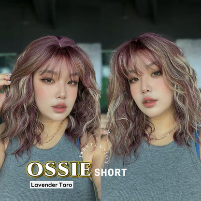 JBEXTENSION 14 Inches Scalpiana Wave Lavender Taro 3.5X4 Hard Silky Top Natural Scalp Effect Wig with Bangs OSSIE SHORT - LAVENDER TARO