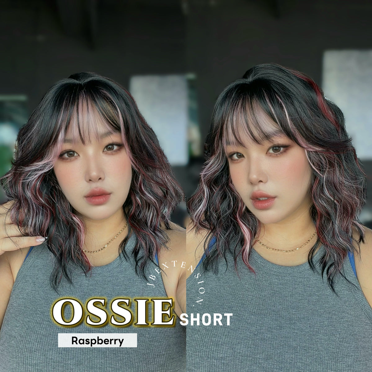 JBEXTENSION 14 Inches Scalpiana Wave Raspberry 3.5X4 Hard Silky Top Natural Scalp Effect Wig with Bangs OSSIE SHORT - RASPBERRY
