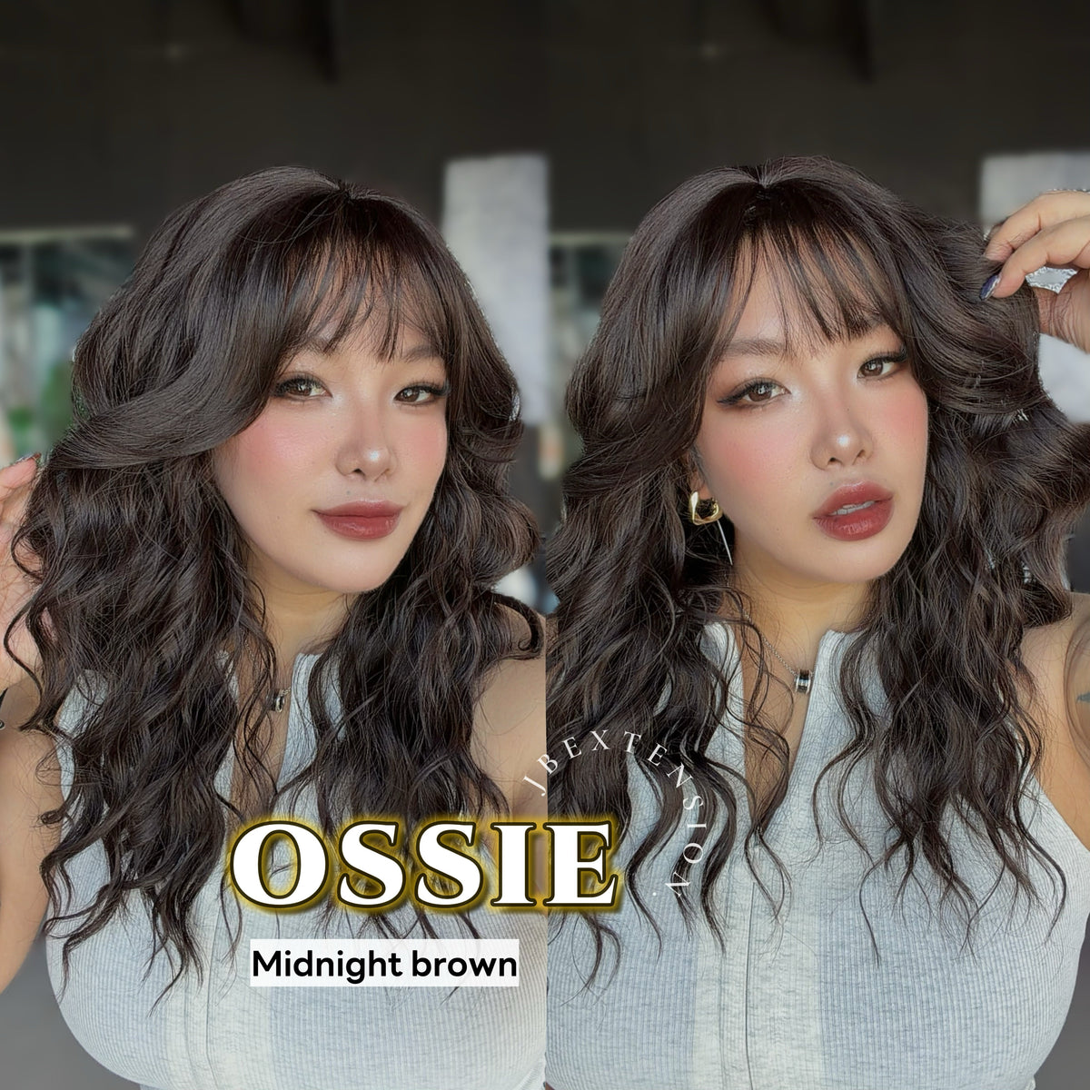 JBEXTENSION 22 Inches Scalpiana Long Wave Midnight Brown(Black/Brown) 3.5X4 Hard Silky Top Natural Scalp Effect Wig with Bangs OSSIE MIDNIGHT BROWN