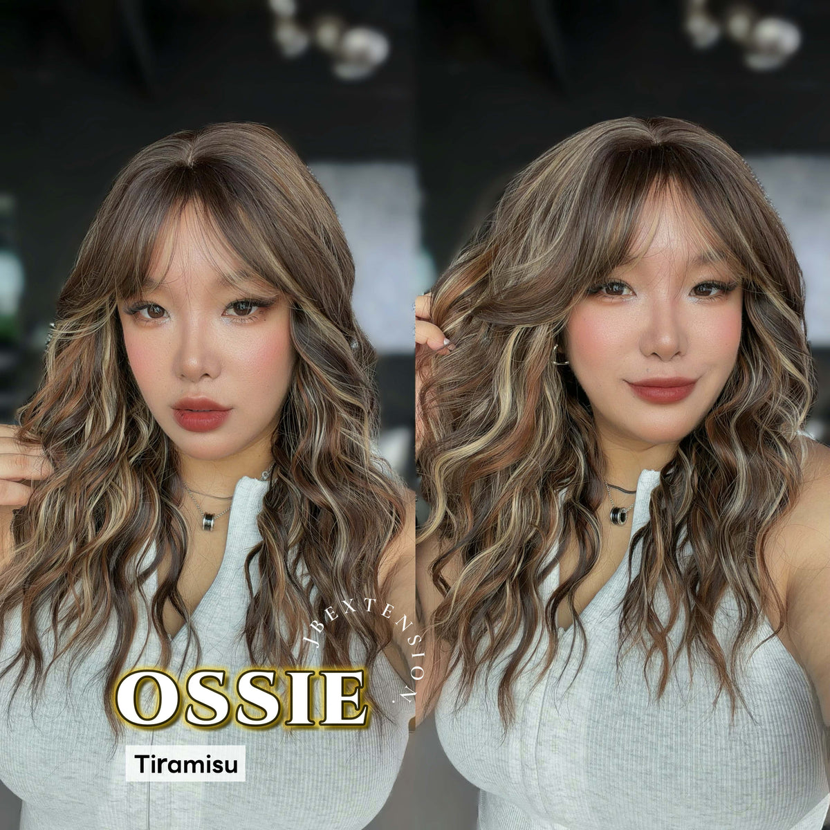 JBEXTENSION 22 Inches Scalpiana Long Wave Tiramisu 3.5X4 Hard Silky Top Natural Scalp Effect Wig with Bangs OSSIE TIRAMISU