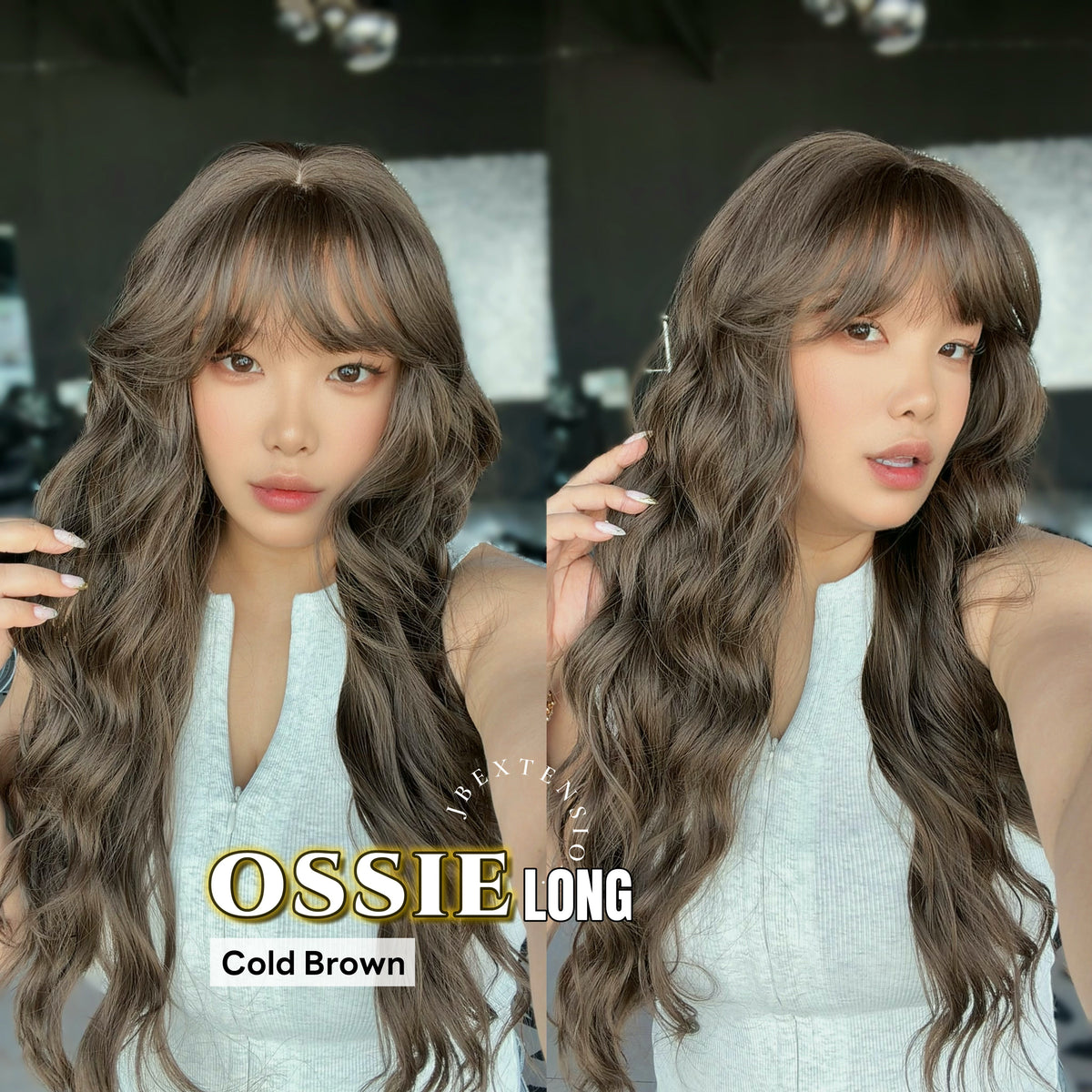 JBEXTENSION 28 Inches Scalpiana Long Wave Cold Brown 3.5X4 Hard Silky Top Natural Scalp Effect Wig with Bangs OSSIE LONG - COLD BROWN