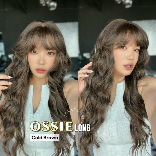 JBEXTENSION 28 Inches Scalpiana Long Wave Cold Brown 3.5X4 Hard Silky Top Natural Scalp Effect Wig with Bangs OSSIE LONG - COLD BROWN