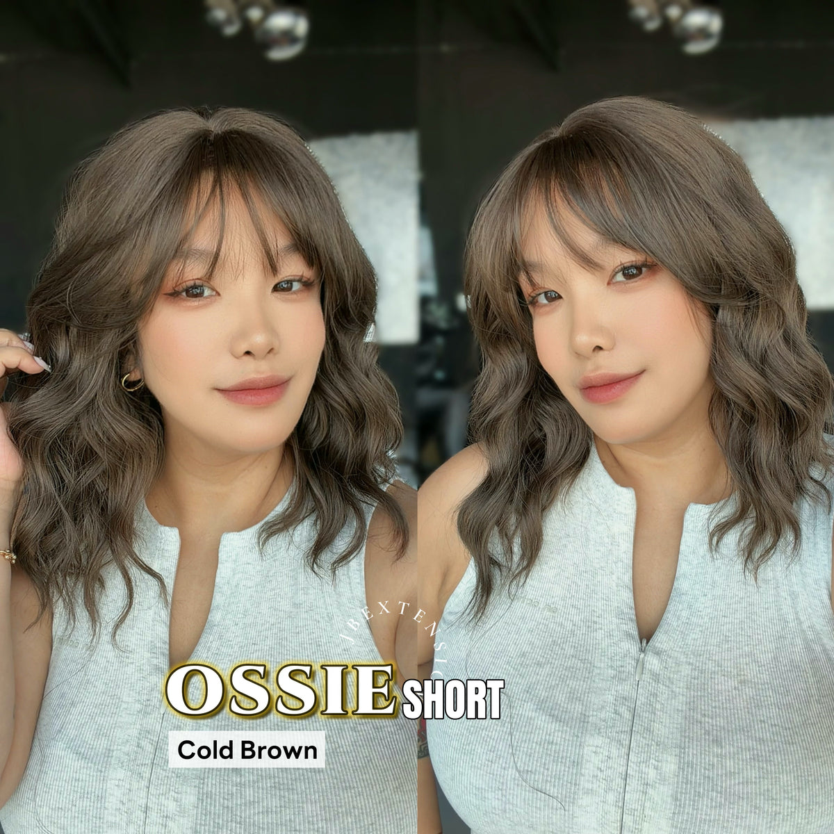 [PRE-ORDER] JBEXTENSION 14 Inches Scalpiana Wave Cold Brown 3.5X4 Hard Silky Top Natural Scalp Effect Wig with Bangs OSSIE SHORT - COLD BROWN