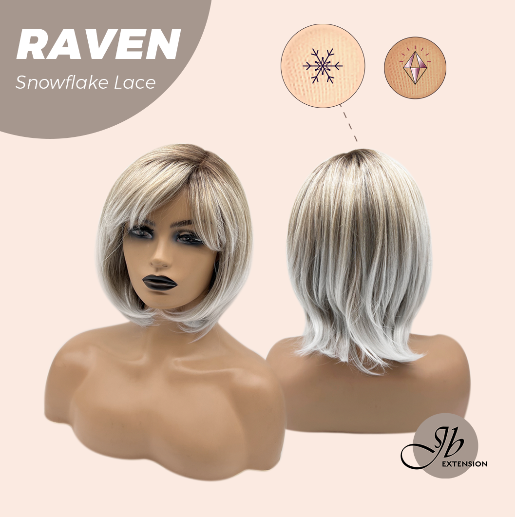 JBEXTENSION 12 Inches Ash Grey Pre-Cut Side Part Snowflake Lace Frontlace Glueless Wig RAVEN【BENDY EAR TABS】