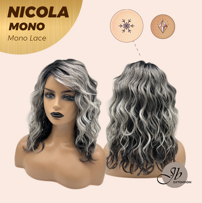 [FINAL SALE] JBEXTENSION NICOLA MONO Monofilament Handmade Wig 6X5 Full Monofilament Hand Tied Top Wig 14 Inches Salt and Pepper Mono Lace Wig Glueless Wig NICOLA MONO【BENDY EAR TABS】