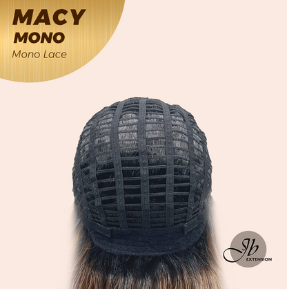 JBEXTENSION MACY MONO Monofilament Handmade Wig 6X5 Full Monofilament Hand Tied Top Wig 18 Inches Curly Ombre Brown Mono Lace Wig with Anti-slip Silicone Strips Glueless Wig MACY MONO【BENDY EAR TABS】