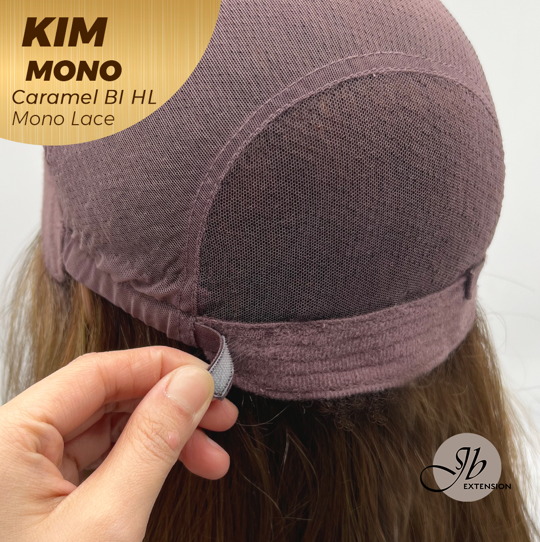 JBEXTENSION KIM MONO Full Monofilament Handmade Full Lace Full Hand Tied Wig 17 Inches Caramel Blonde Highlight Mono Lace Handmade Futura Fiber Wig with Anti-slip Silicone Strips Glueless Wig KIM MONO - CARAMEL BLONDE HIGHLIGHT【BENDY EAR TABS】