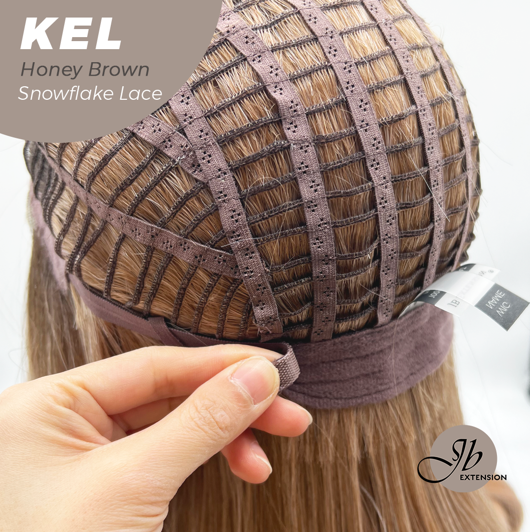 JBEXTENSION 22 Inches Honey Brown Pre-Cut Snowflake Lace Frontlace Glueless Wig KEL HONEY BROWN【PERMATEASE】【BENDY EAR TABS】- M/L