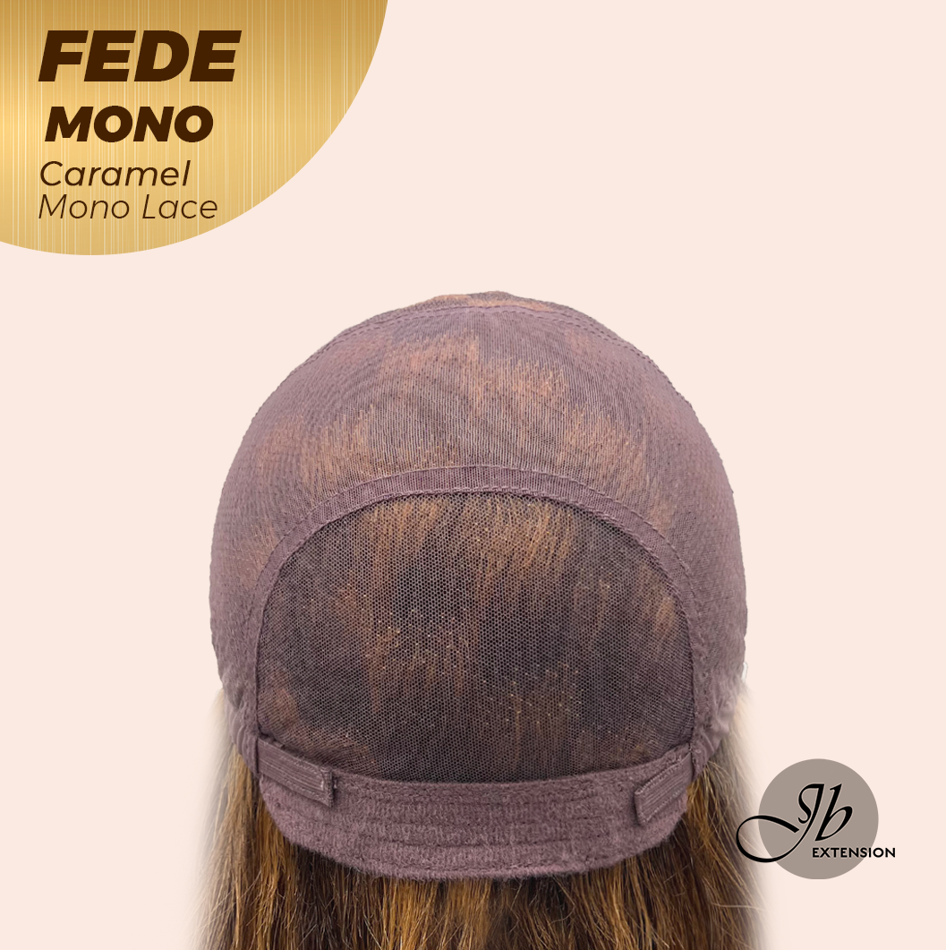 JBEXTENSION FEDE MONO Full Monofilament Handmade Full Lace Full Hand Tied Wig 19 Inches Wave Caramel Mono Lace Handmade Futura Fiber Wig with Anti-slip Silicone Strips Glueless Wig FEDE MONO - CARAMEL【BENDY EAR TABS】