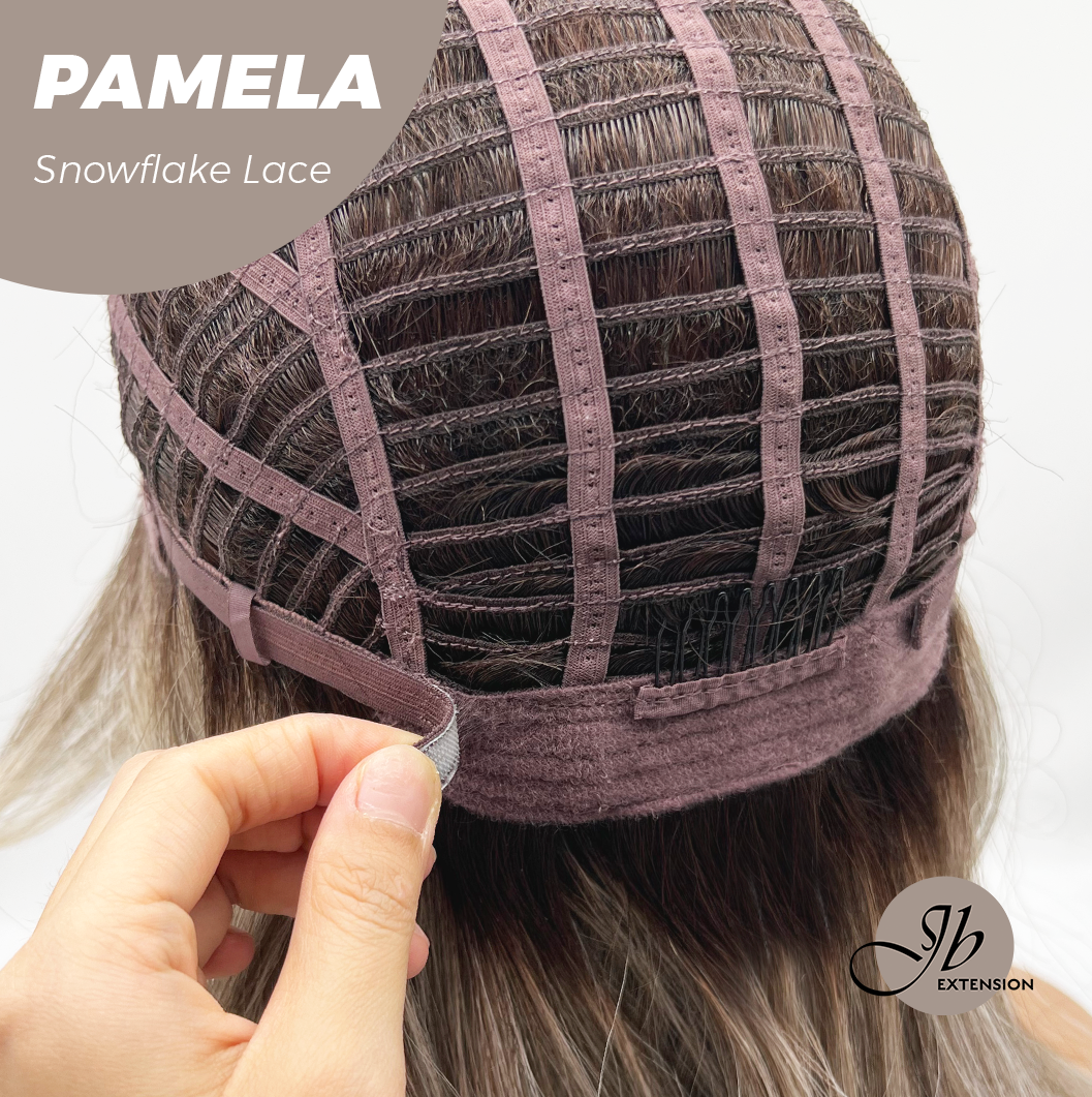 JBEXTENSION 18 Inches Curly Smog Ash Grey Pre-Cut Side Part Snowflake Lace Frontlace Black Sapphire Glueless Wig PAMELA - BLACK SAPPHIRE【BENDY EAR TABS】
