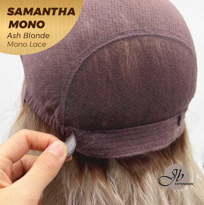 JBEXTENSION SAMANTHA MONO Full Monofilament Handmade Full Lace Full Hand Tied Wig 17 Inches Ash Blonde Mono Lace Handmade Futura Fiber Wig with Anti-slip Silicone Strips Glueless Wig SAMANTHA MONO ASH BLONDE【BENDY EAR TABS】